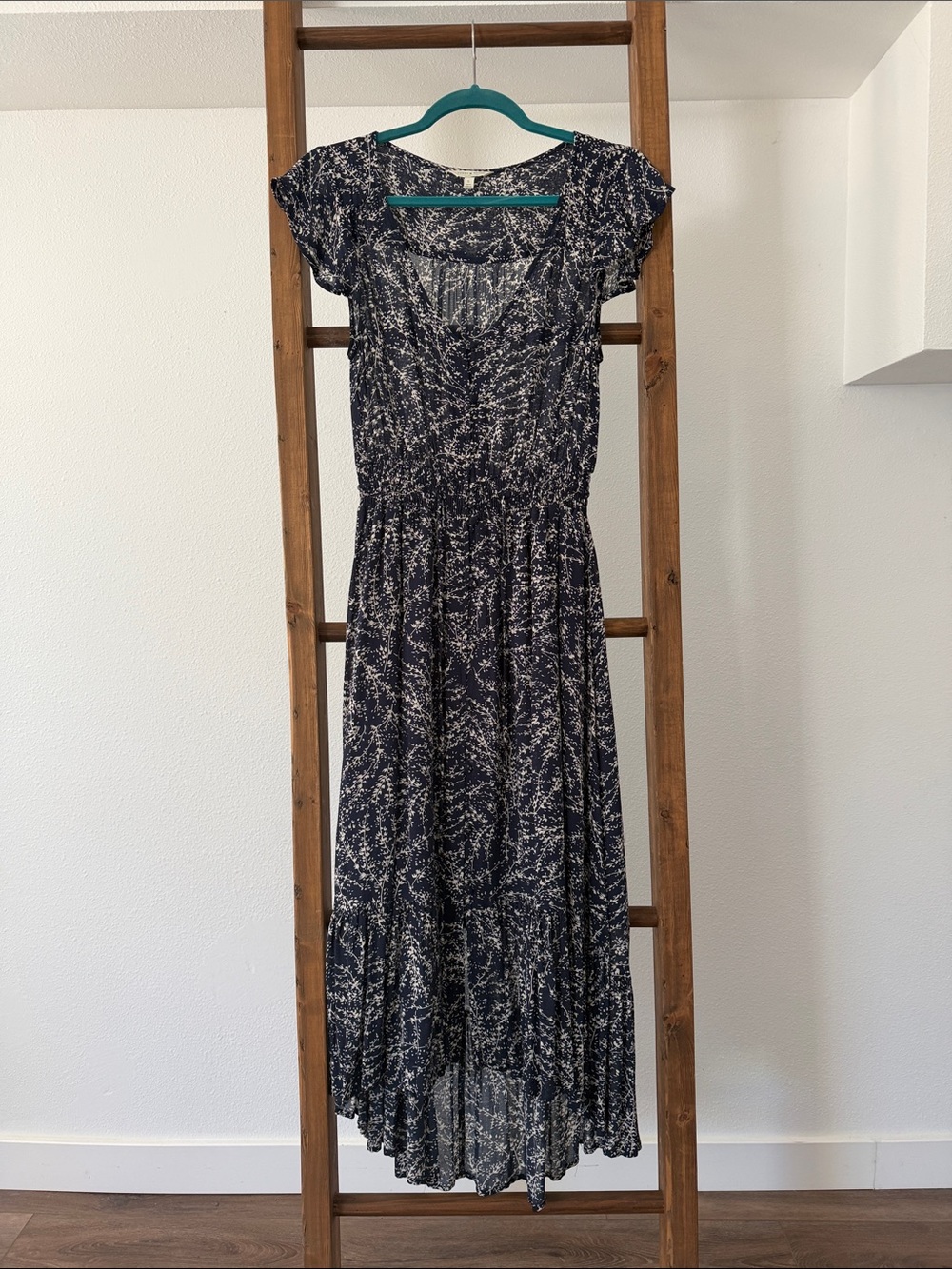 Lucky Brand Navy and Cream High-Low Floral Maxi Dress